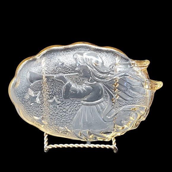 Mikasa Mint Candy Nut Dish Crystal Glass Gild Edge Christmas Tree Angel Trumpet - Picture 3 of 6